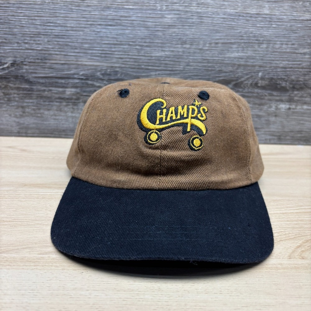 VINTAGE Champs Hat Cap Strap Back Brown Black Two Tone KC Caps Mens 90s